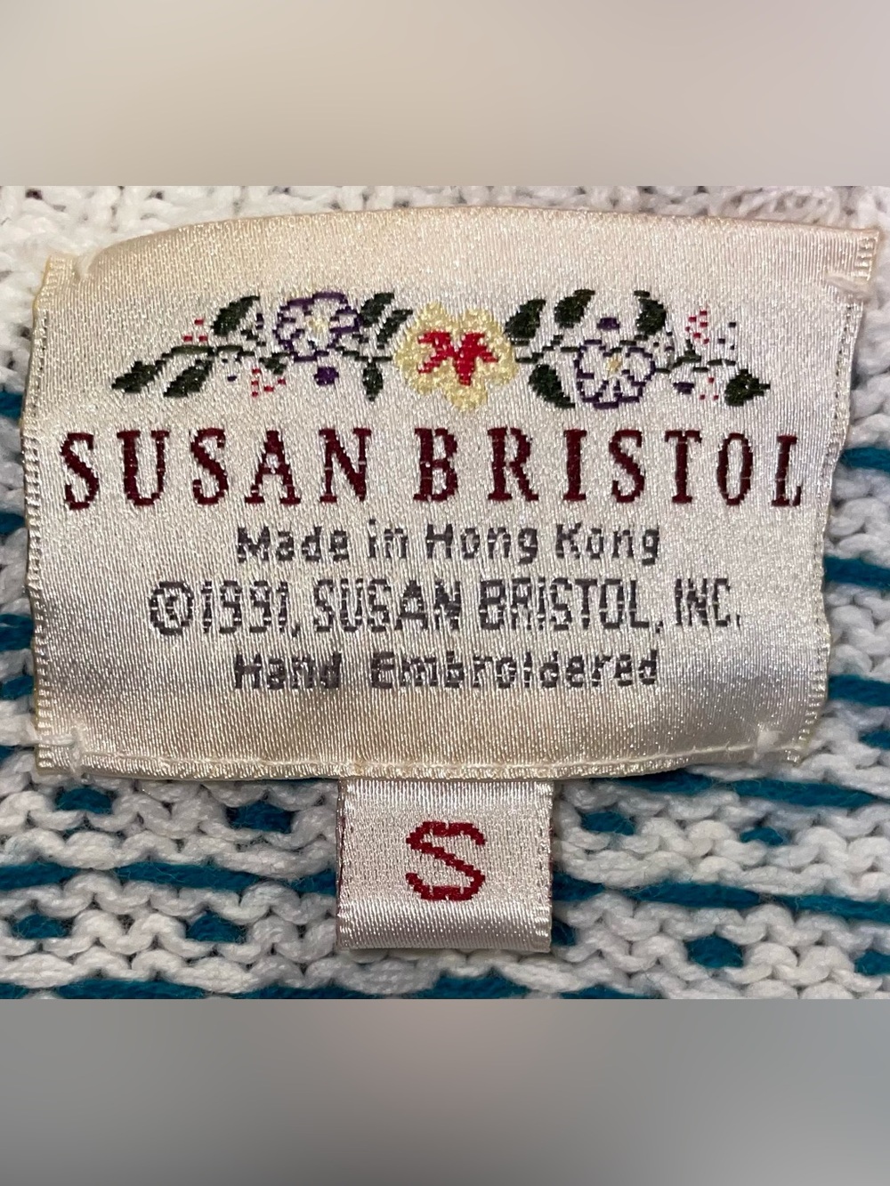Susan Bristol Women Size S Vintage 1991 Nautical House Cardigan Sweater Hand Art - Picture 10 of 11